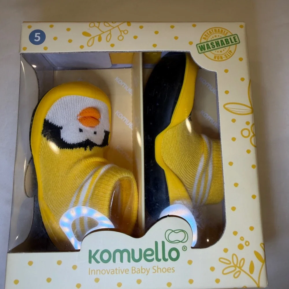 Komuello Penguin Yellow Baby Shoes US 5 Innovative Non-Slip Sock Shoes